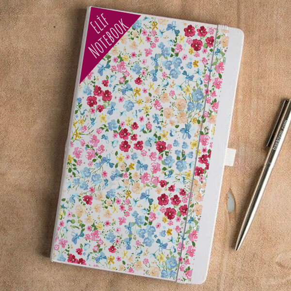 Çiçek Desenli Beyaz Ajanda online tasarla