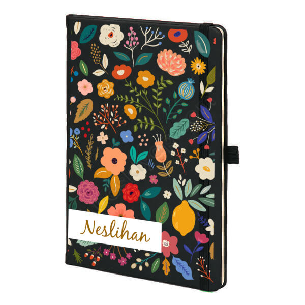 Çiçek Desenli Siyah Ajanda online tasarla
