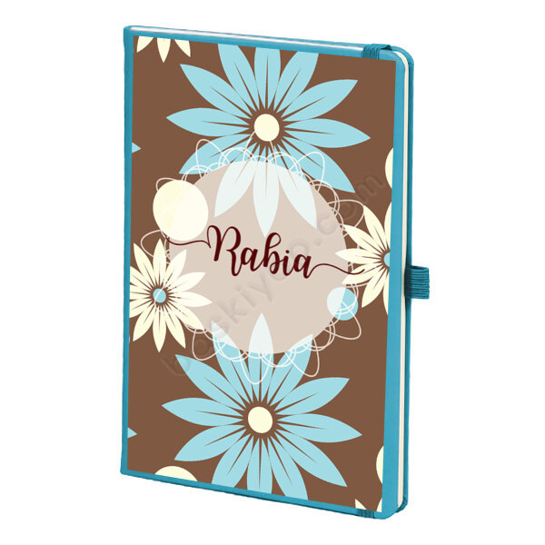 Çiçek Desenli Turkuaz Ajanda online tasarla