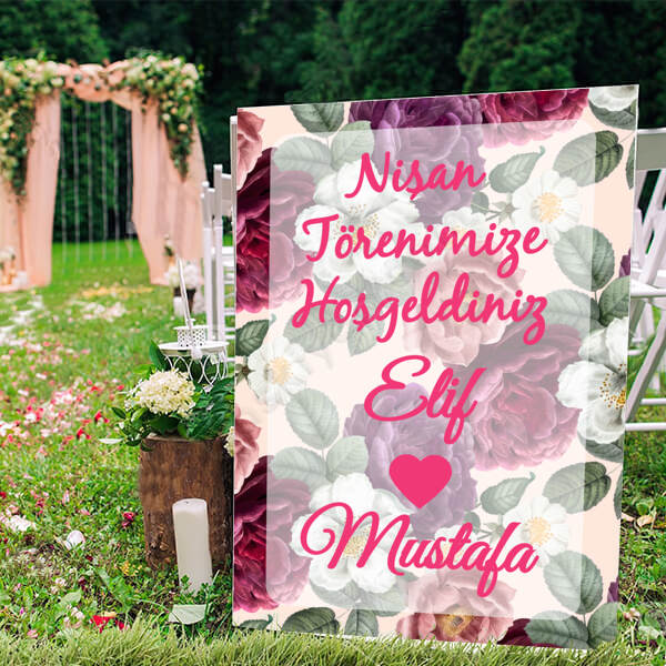Çiçek Fonlu Nişana Özel Ayaklı Pano online tasarla