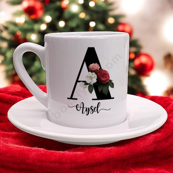 Çiçek Harfli Kendin Tasarla Türk Kahvesi Fincanı online tasarla