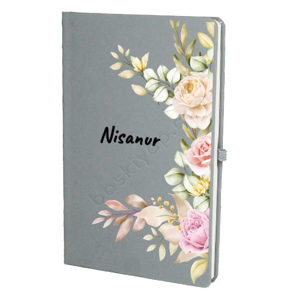 Çiçek Tasarımlı Gri Ajanda Kişiye Özel online tasarla