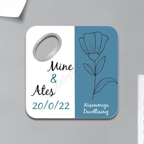 Çicek Tasarımlı Nişan Kare Bardal Altlığı Magnet online tasarla