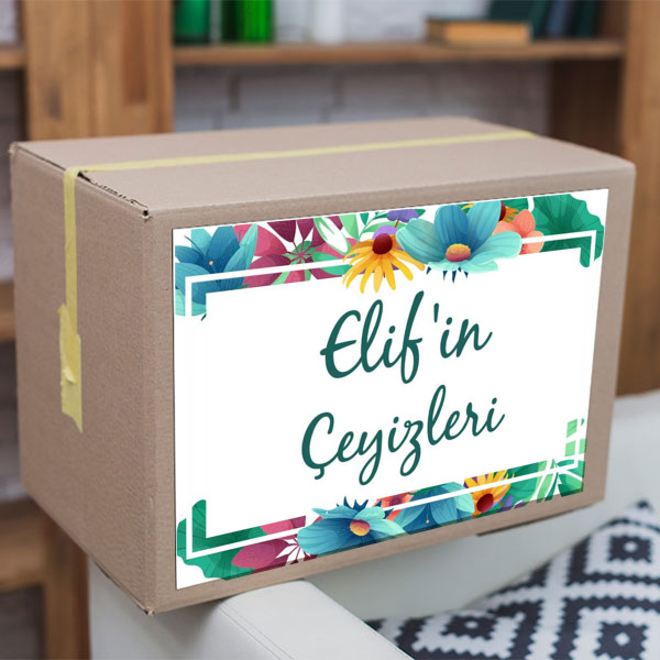 Çiçekli Çeyiz Etiketi online tasarla