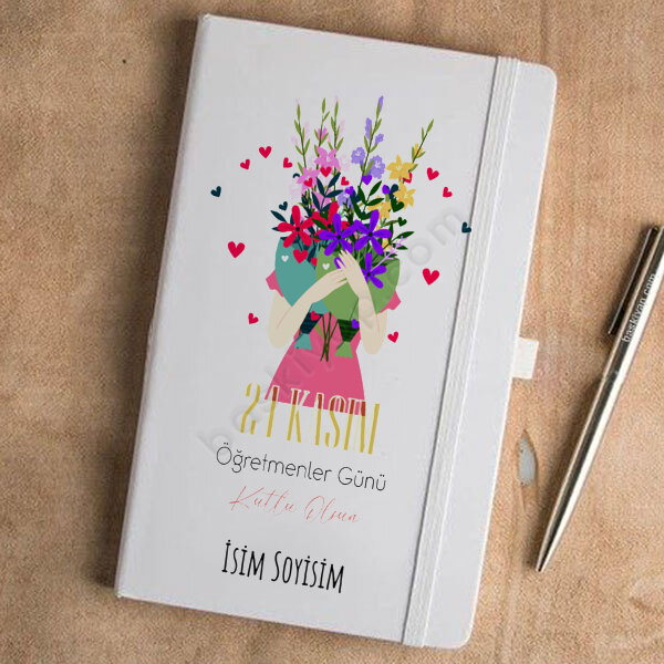 Çiçekli Öğretmen Tasarım Beyaz Ajanda online tasarla