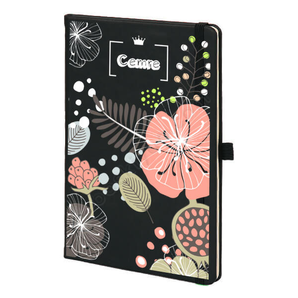 Çiçekli Tasarım Kişiye Özel Siyah Ajanda online tasarla