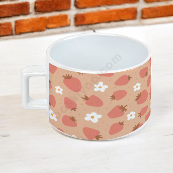 Çilek Arka Planlı Kendin Tasarla Baskılı Fincan online tasarla