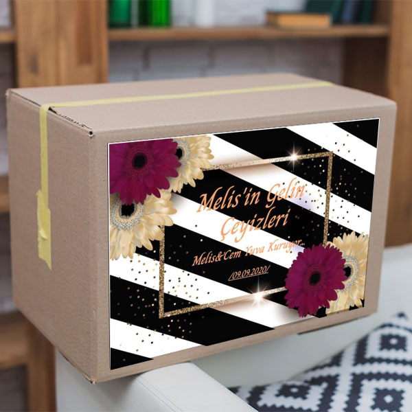 Çizgili Ve Çiçekli Çeyiz Etiketi online tasarla