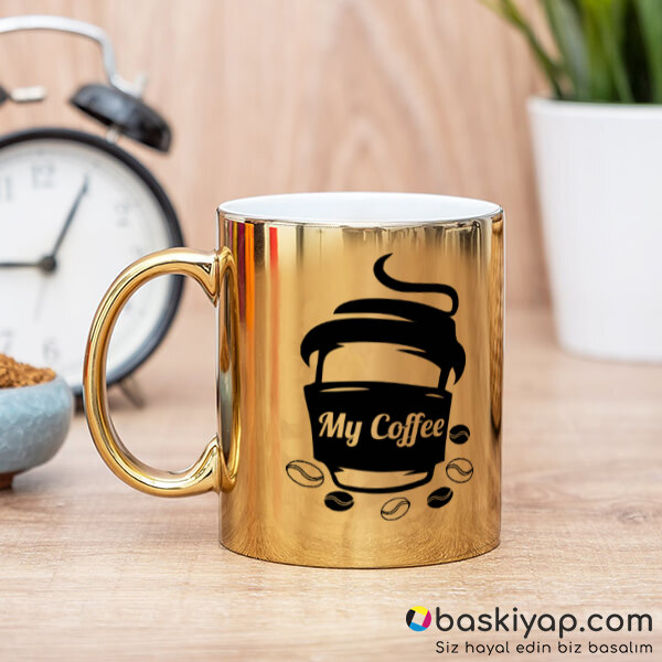 Coffee Baskılı Gold Kupa Bardak online tasarla