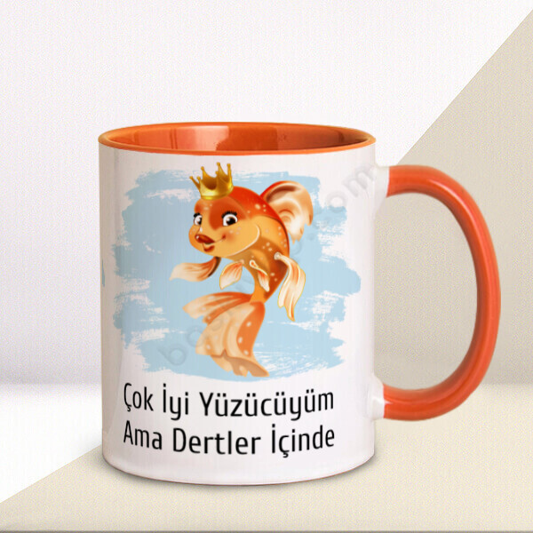 Çok İyi Yüzücüyüm Temalı Turuncu Kupa Bardak online tasarla