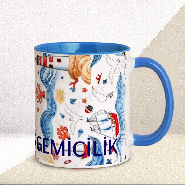 Deniz Tasarımlı Mavi Kupa Bardak online tasarla