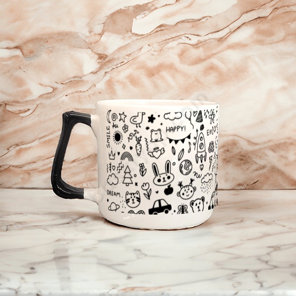 Desenli Kişiye Özel Siyah Saplı Seramik Kahve Fincanı online tasarla