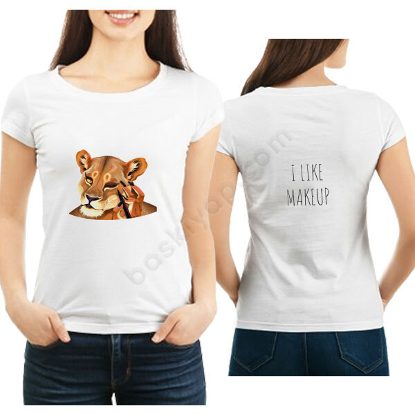 Dişi Aslan Eyeliner Baskılı Tişört online tasarla