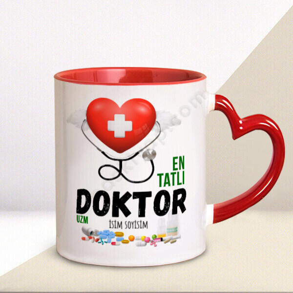 Doktorlara Özel Kalp Kulplu Kupa Bardak online tasarla