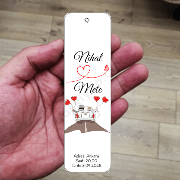 Düğün Davetiyesi Metal Kitap Ayracı online tasarla