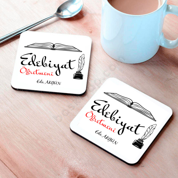 Edebiyat Öğretmeni Tasarım Bardak Altlığı online tasarla