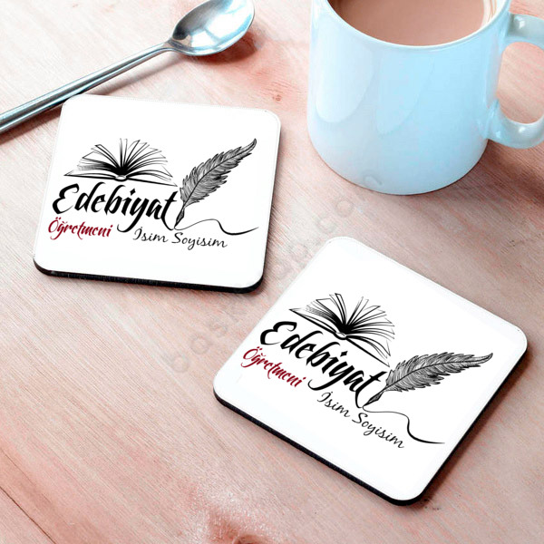 Edebiyat Öğretmeni Tasarımlı Bardak Altlığı online tasarla