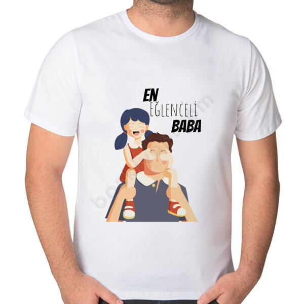 En Eğlenceli Baba Baskılı Beyaz Tişört online tasarla