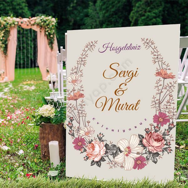 Evleniyoruz Temalı Ayaklı Pano online tasarla