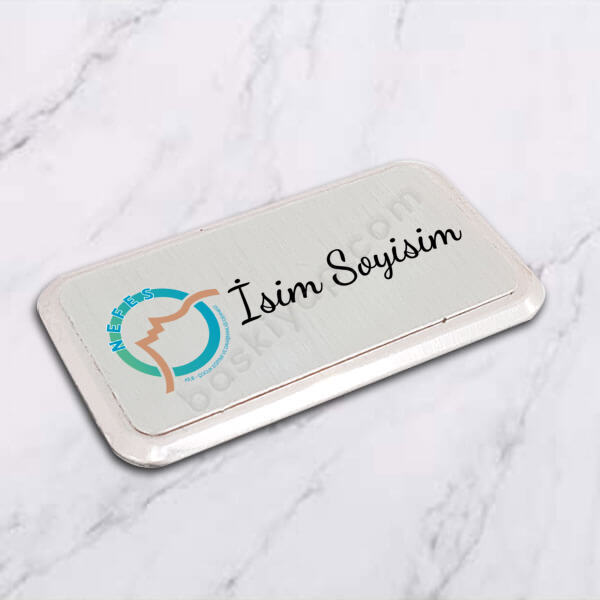 Firma Logolu Yaka İsimliği Gümüş Metal online tasarla