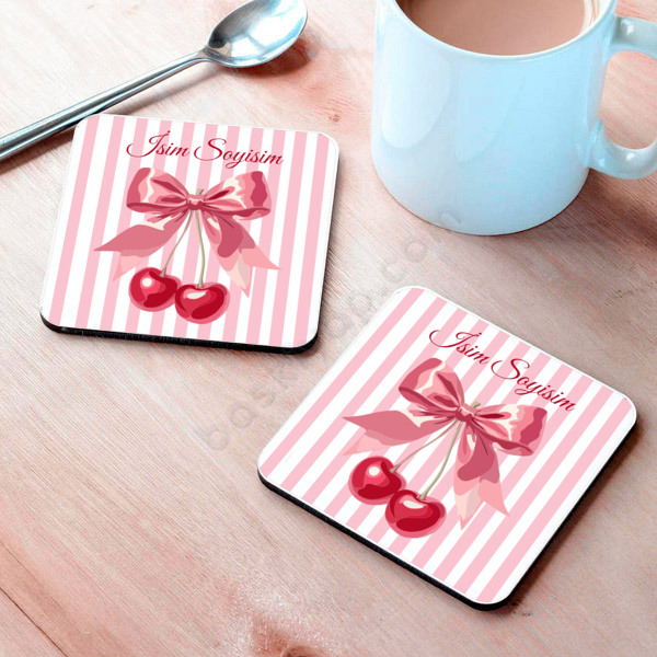 Fiyonklu Kiraz Kişiye Özel Baskılı Metal Bardak Altlığı online tasarla