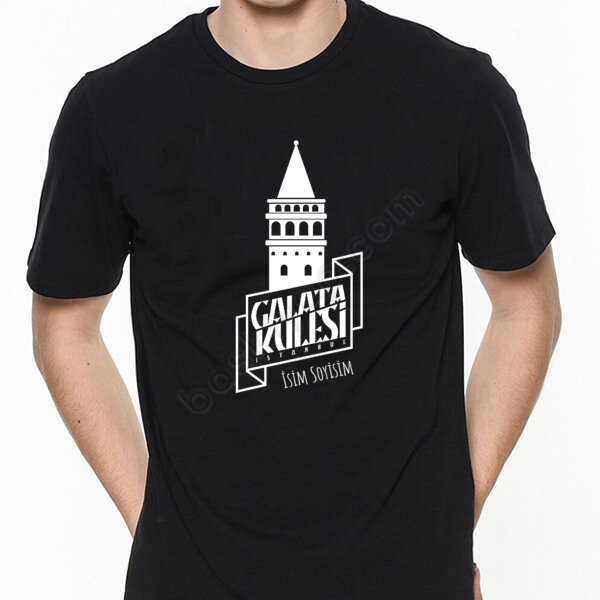 Galata Kulesi Tasarımlı Siyah Erkek Tişört online tasarla