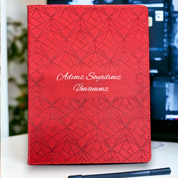 Geometrik Desenli Kırmızı Defter online tasarla