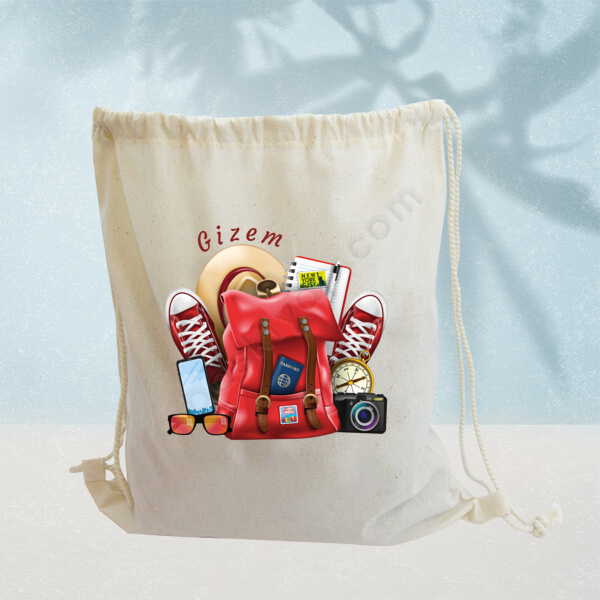 Gezgin Tasarımlı İp Bzügülü Bez Çanta online tasarla