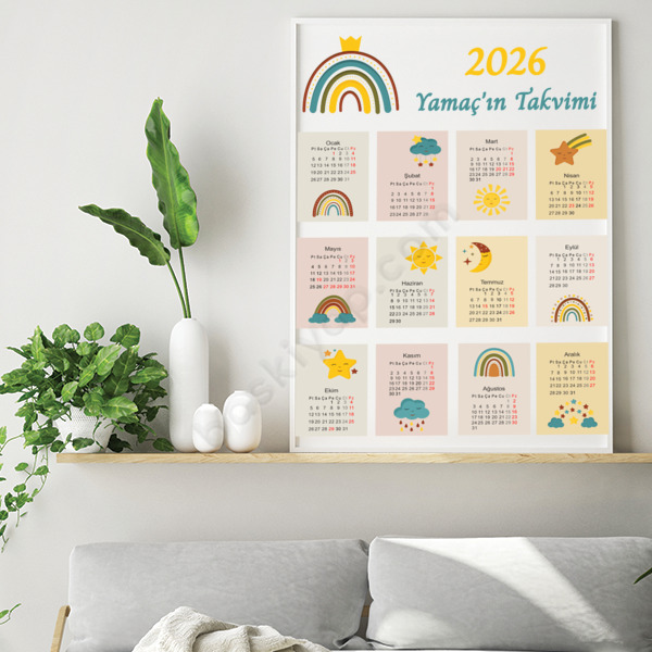 Gökkuşağı Tasarımlı 2026 Takvimi online tasarla