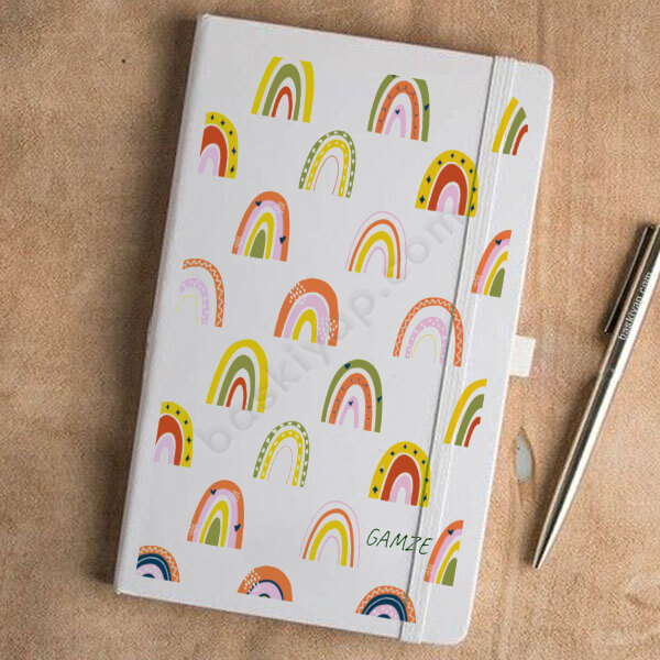 Gökkuşağı Tasarımlı Tarihsiz Beyaz Ajanda online tasarla