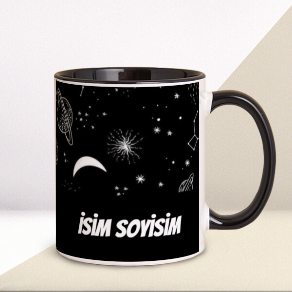 Gökyüzü Tasarımlı Siyah Kulplu Kupa Bardak online tasarla