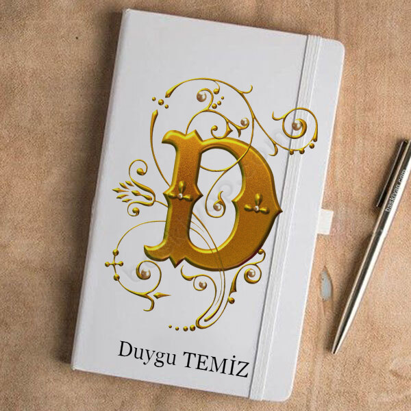 Gold D Harf Tasarımlı Beyaz Ajanda online tasarla