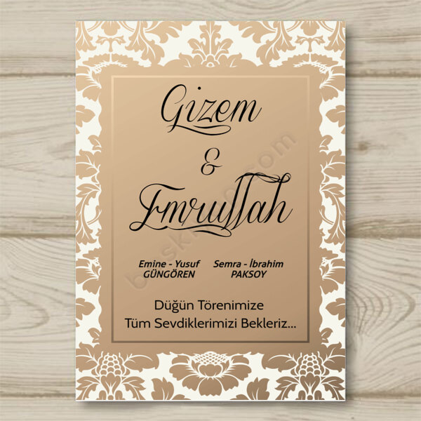 Gold Renkli Motifli Düğün Davetiyesi online tasarla