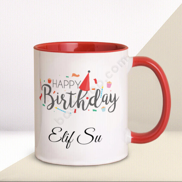 Happy Brithday Kırmızı Kupa Bardak online tasarla
