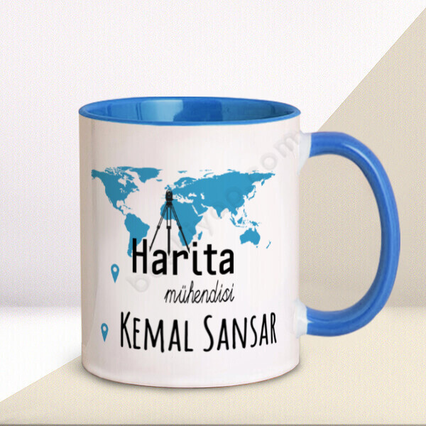 Harita Mühendisi Tasarım Baskılı Mavi Kupa Bardak online tasarla