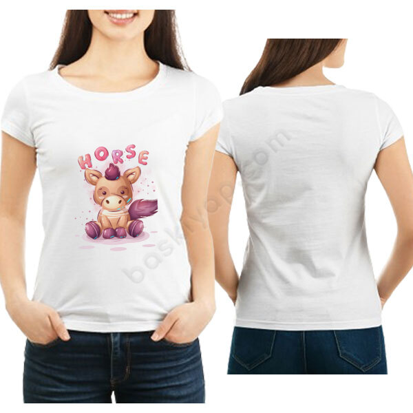 Horse Tasarımlı Beyaz Kadın Tişört online tasarla