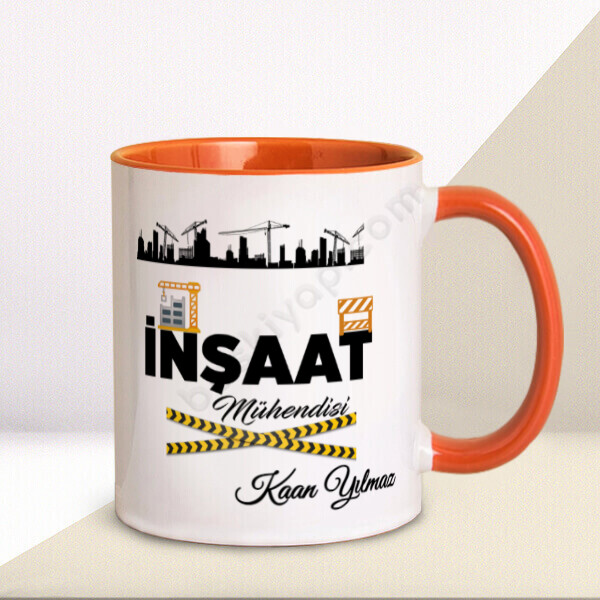 İnşaat Mühendisi Tasarım Baskılı Turuncu Kupa Bardak online tasarla