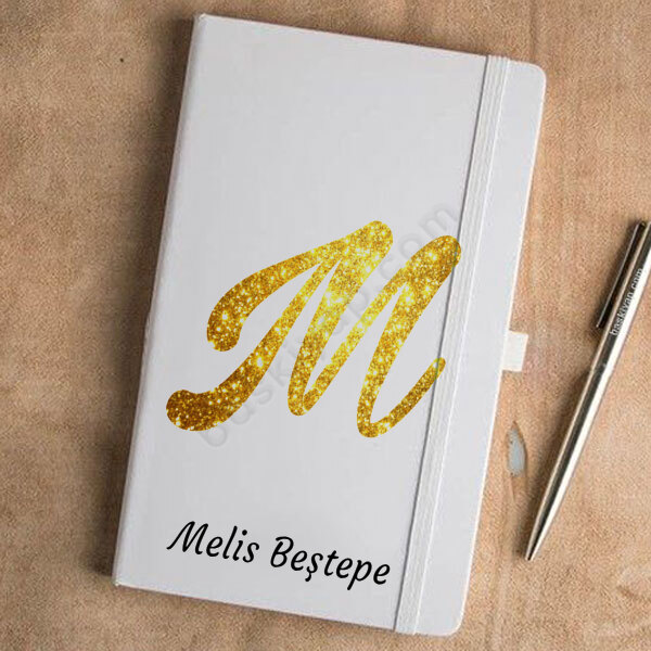 Işıltılı M Harf Tasarımlı Beyaz Ajanda online tasarla
