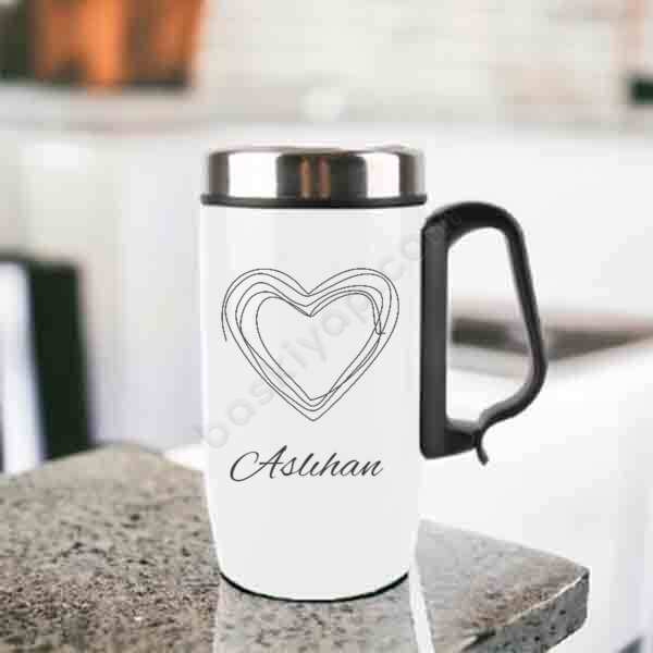 İsme Özel Beyaz Çelik Termos Bardak online tasarla