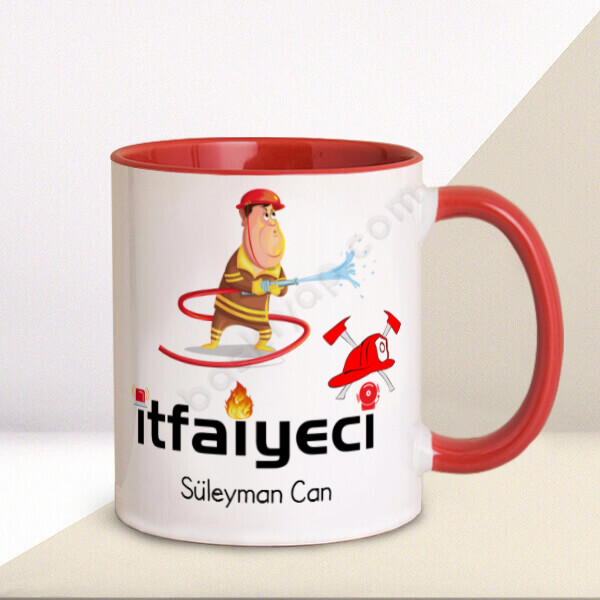 İtfaiyeci Tasarım Baskılı Kırmızı Kupa Bardak online tasarla