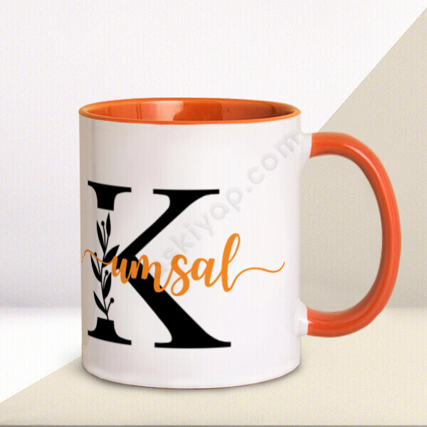 K Harfi Turuncu Kupa Bardak online tasarla