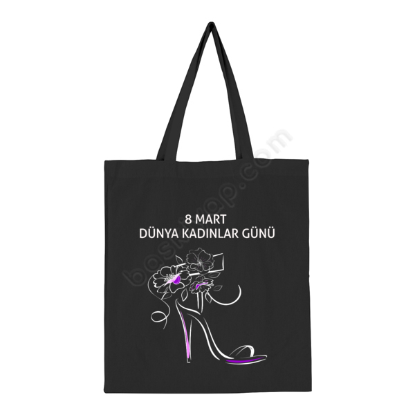 Kadınlar Gününe Özel Baskılı Siyah Bez Çanta online tasarla