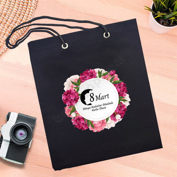 Kadınlar Gününe Özel Siyah Bez Çanta online tasarla