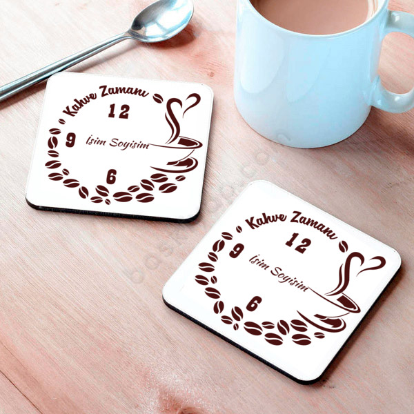Kahve Zamanı Tasarım Baskılı Bardak Altlığı online tasarla