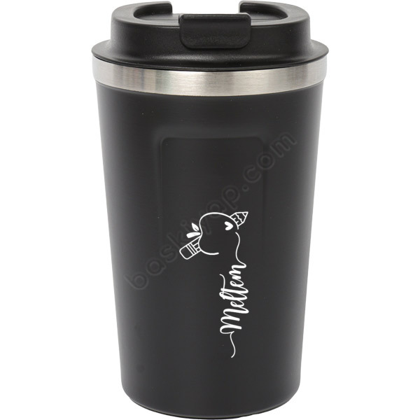 Kalemli Elma Tasarımlı Siyah Kilitli Çelik Termos Mug 380 Ml online tasarla