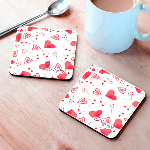 Kalp Desenli Bardak Altlığı online tasarla