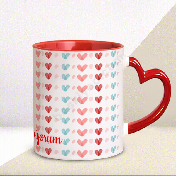 Kalp Desenli Kalp Kulplu Kupa online tasarla