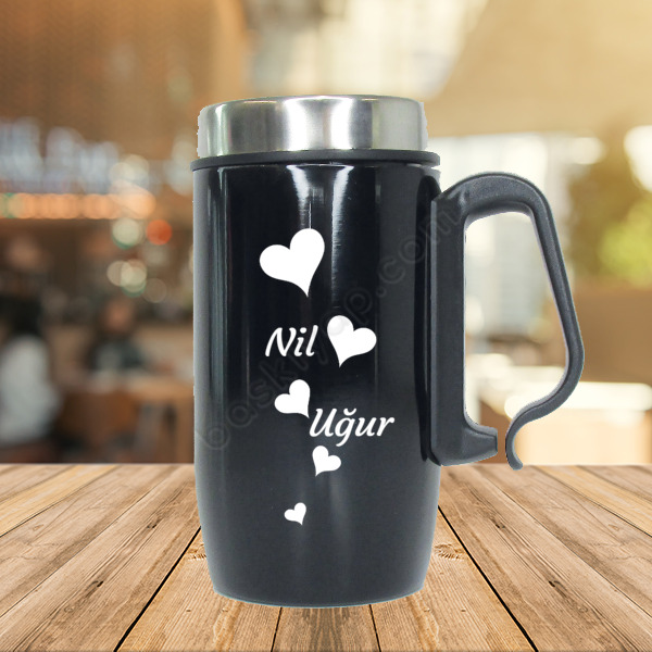 Kalp Detaylı Çelik Termos Bardak online tasarla