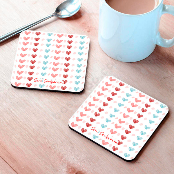 Kalp Dizili Bardak Altlığı online tasarla