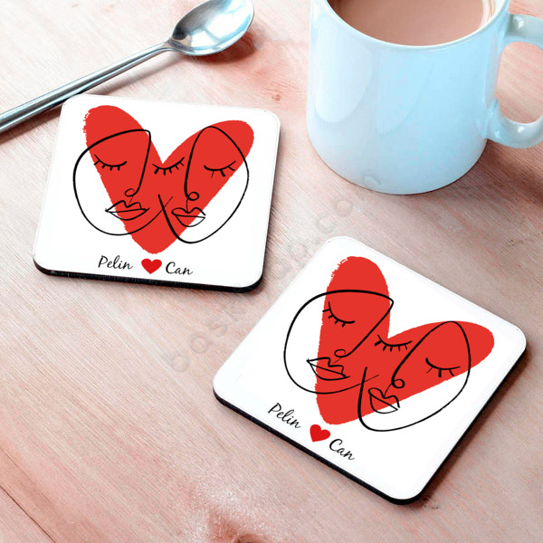 Kalp Tasarımlı Bardak Altlığı online tasarla